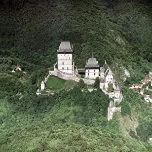 1348: Karlstein Castle - aerial view - Gothic architecture