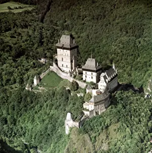 1348: Karlstein Castle - aerial view - Gothic architecture