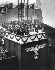 Kaufmann: KDF-ship Robert Ley is christened, 1938