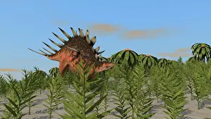 Eurypoda: Kentrosaurus grazing amongst desert plants