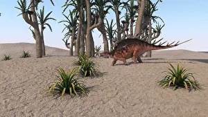 Thagomizer: Kentrosaurus roaming an island environment