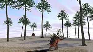 Thagomizer: Kentrosaurus roaming a prehistoric landscape