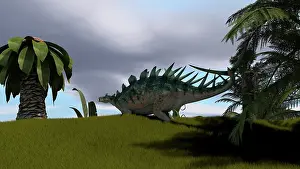 Eurypoda: Kentrosaurus walking through an open field