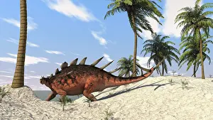 Thagomizer: Kentrosaurus walking in a tropical environment