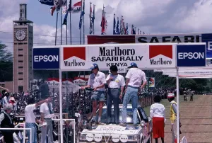 Marlboro: Kenyan rally driver, Ian Duncan, celebrating at