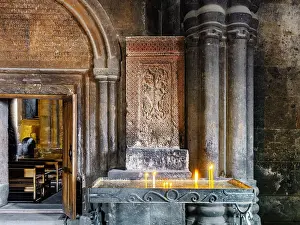 Canyon: Khachkar, Gavit, Saghmosavank monastery, Saghmosavan, Aragatsotn, Armenia