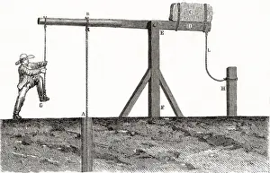 Figuier: Kicking-down a well. The spring-pawl method of