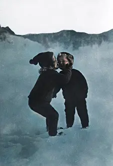Outcolourisedpic: KIDS KISSING IN THE SNOW