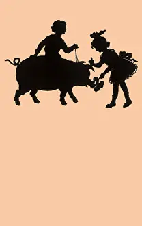 Clover: Kids and Pig Silhouetted