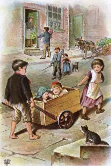 KIDS PULLING ORANGE BOX