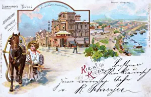 Kiev, Ukraine - Dnieper River, Khreshchatyk Street and sled