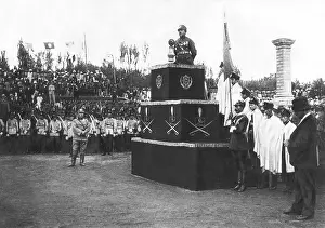 Amanullah: King Amanullah Kahn at independence celebrations, 1928