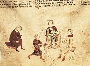 Frere: King Arthur on his throne with his councillors