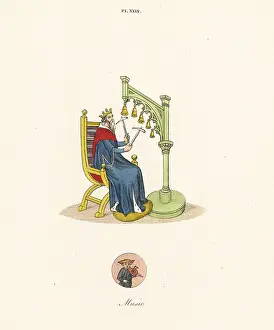 Handbell: King David playing handbells from a 14th century manuscript