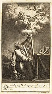 Hymns: King David plays a harp to putti and Mary above his head