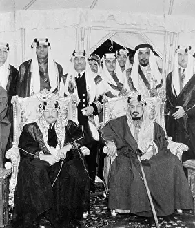 Saudi: King Farouk of Egypt with Saudi King Abdalaziz III, in the