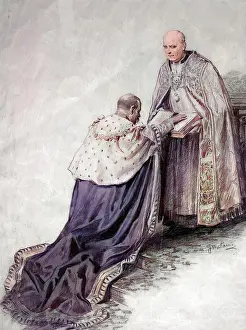King George V kneeling at Coronation