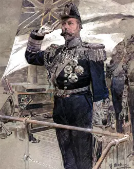 King George V saluting on a boat