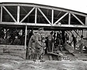 Sawmill: King George V visiting a sawmill, Western Front, WW1