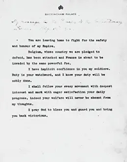 Correspondence: King George V's message to troops