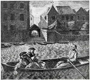 Escaping: King James II throwing Great Seal into the River Thames