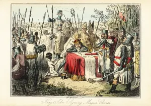 Ointment: King John surrounded by barons and bishops signing