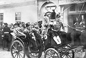 Serbians: King Peter I and the Crown Prince leaving Belgrade