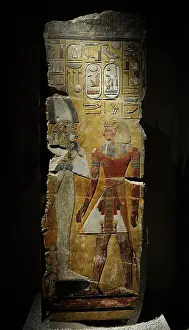 Pharaoh: King Seti I in front of the God Osiris. Fragment of a pillar