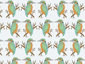 Tess Hines Designs: Kingfisher on a branch repeating pattern