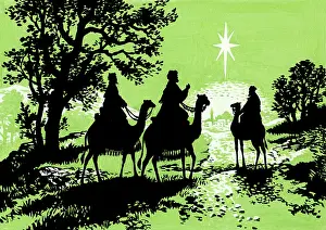 Nativity: The Three Kings approaching Bethlehem