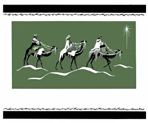 Two Colour: The Three Kings on camels following the Star