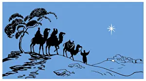 Marjory: Three Kings with camels gazing at Bethlehem