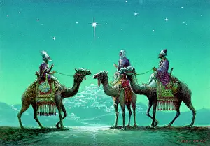 Syers: Three Kings on camels looking towards Bethlehem