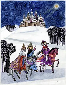 Journeying: Three Kings journeying in the snow