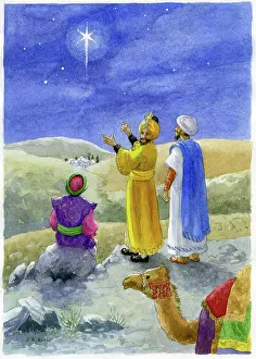 Kisler: Three Kings looking at star over Bethlehem