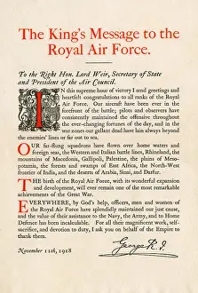Gratitude: The King's Message to the Royal Air Force, WW1