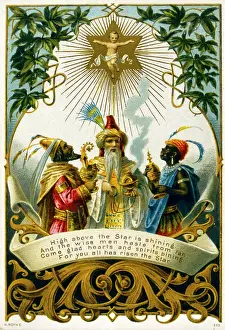 Magi: Three Kings and Star on a Christmas card