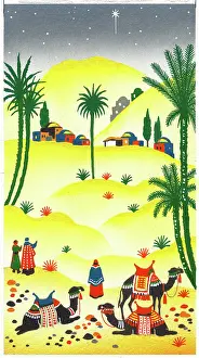 Afar: Three Kings viewing Bethlehem from afar