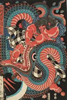 Kintoki killing a giant snake