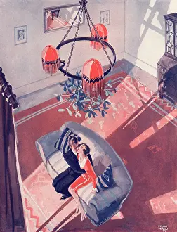 Settee: Kissing under the mistletoe by Vernon Ward