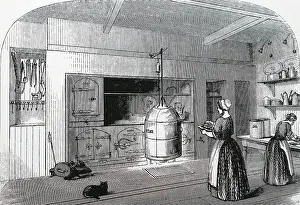 Cooks: Kitchen scene showing range manufactured by Henry