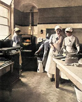 Tytler: Kitchen at Weir Red Cross Hospital, Balham, London, WW1