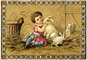 Hokum: kitsch / hokum, child is playing with rabbits