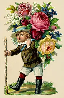 Chromos: kitsch / souvenir, boy with roses, Germany, circa