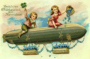 Talisman: kitsch / souvenir, greetings card with zeppelin