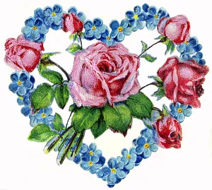 Faithfulness: kitsch / souvenir, heart with roses, lithograph