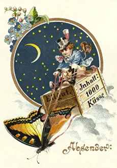 Postillion: kitsch / souvenir, postillion flying with butterfly