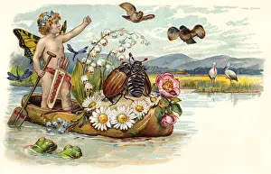 Cockchafers: kitsch / souvenir, springtime, Cupid on canoe