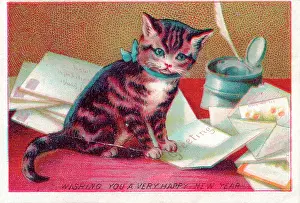 Inkpot: Kitten with letters on a New Year card
