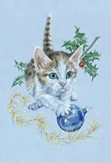 Tinsel: Kitten playing with a Christmas bauble